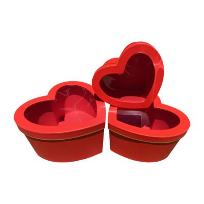 W6634 PVC Clear Lid Red Heart Shape Flower Box Set of 3